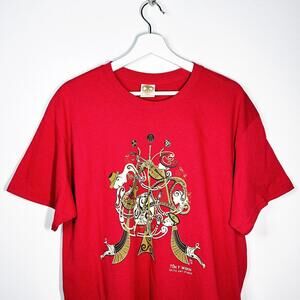 Vintage 90s Celtic Musicians T-Shirt Men's Large L Short Sleeve Ton Y Werin Red